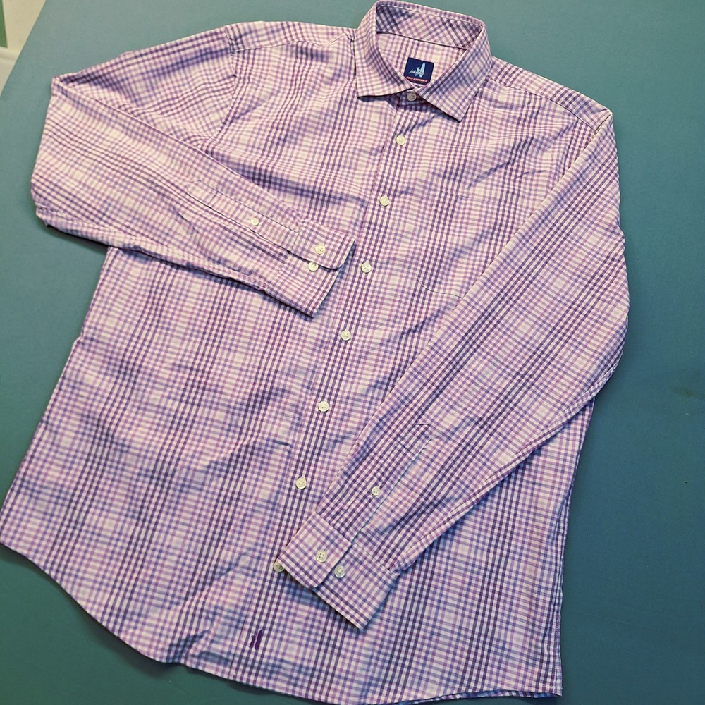 Johnnie-O Prep-Formance Mens Large Purple Gingham Plaid Button Down Shirt Preppy